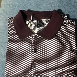 adidas premier series Men's Burgundy and White Geo-Pattern Polo. Medium. NWT